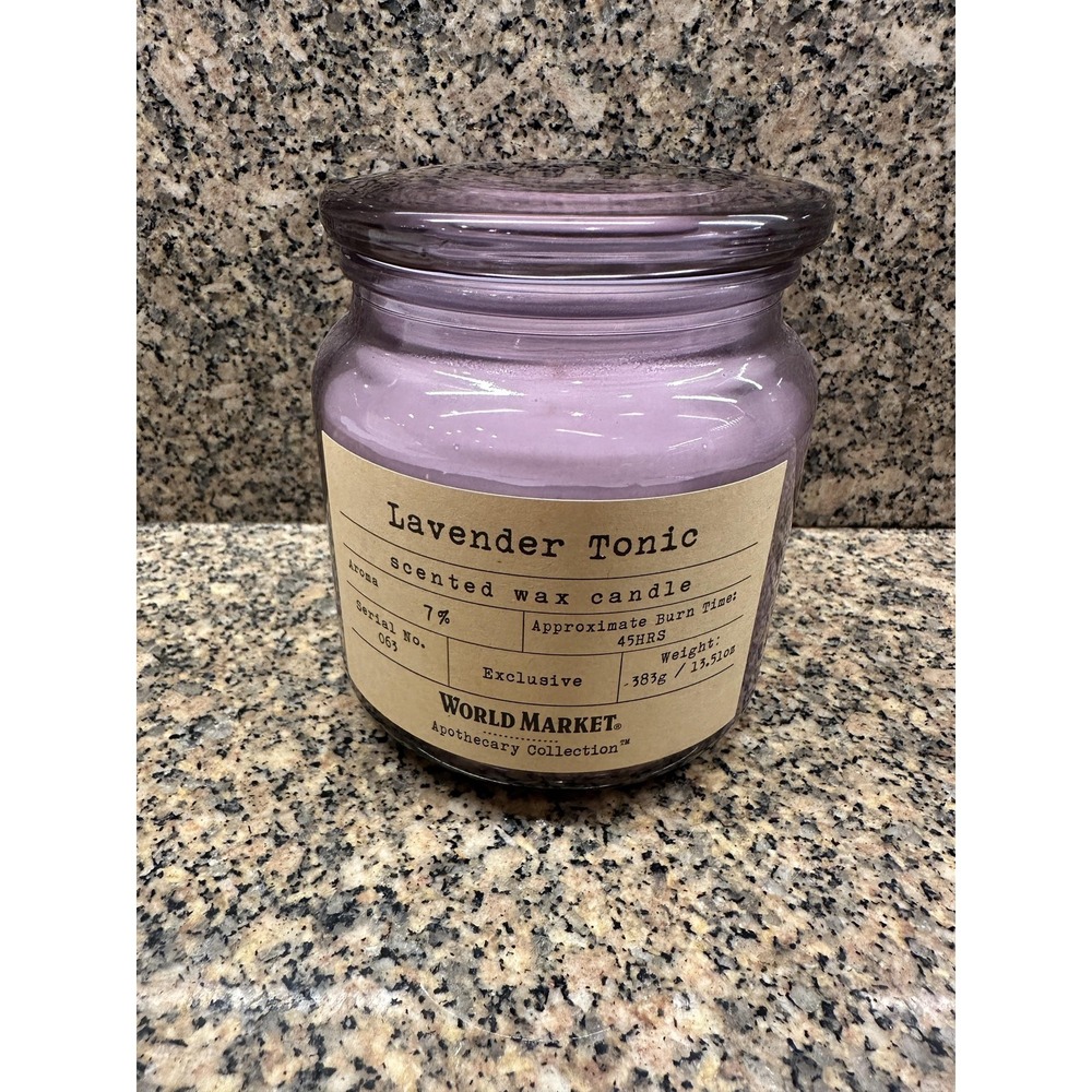 World Market Lavender Tonic Scented‎ Wax Jar Candle 13.5oz 45hr Burn Purple